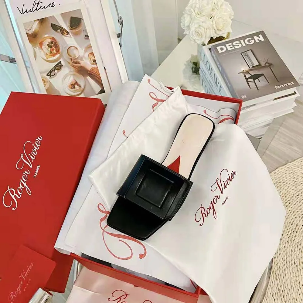 Roger Vivier Covered Buckle Mules in Patent Leather for Women in Black Roger Vivier Covered Buckle Mules in Patent Leather for Women in Black