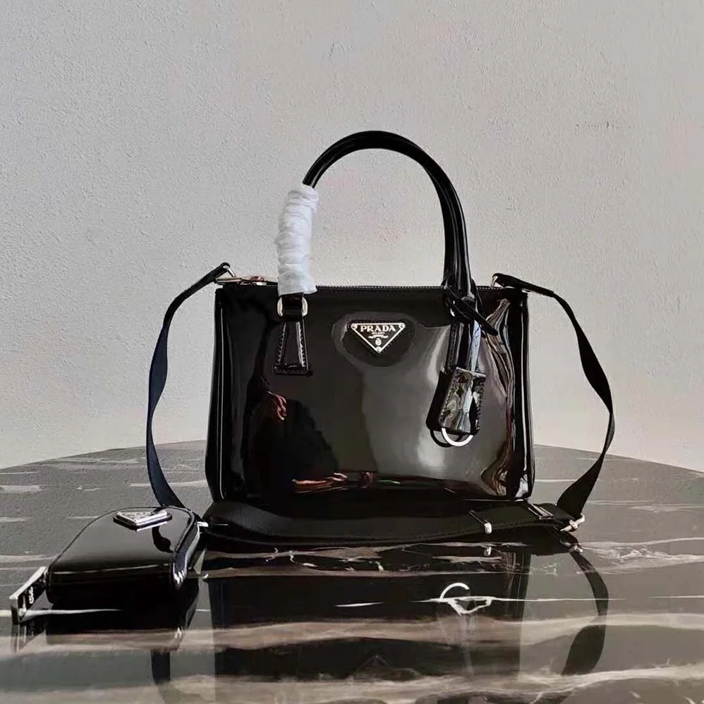 Prada Galleria Brushed Leather Small Bag for Women in Black Prada Galleria Brushed Leather Small Bag for Women in Black