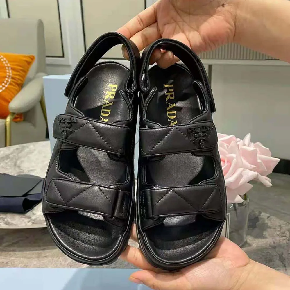 Prada Padded Nappa Leather Sandals for Women in Black Prada Padded Nappa Leather Sandals for Women in Black