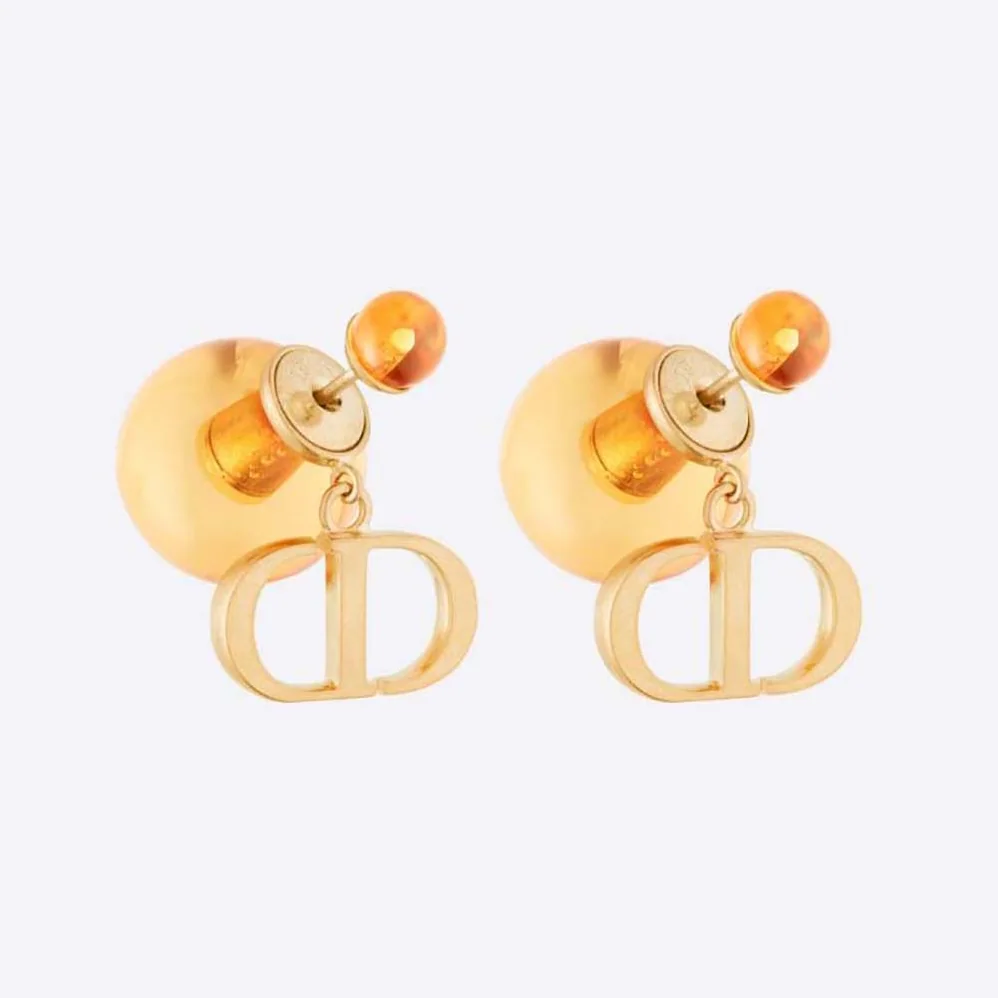 Dior Tribales Earrings Gold-Finish Metal and Fluorescent Orange Transparent Resin Pearls for Women Dior Tribales Earrings Gold-Finish Metal and Fluorescent Orange Transparent Resin Pearls for Women
