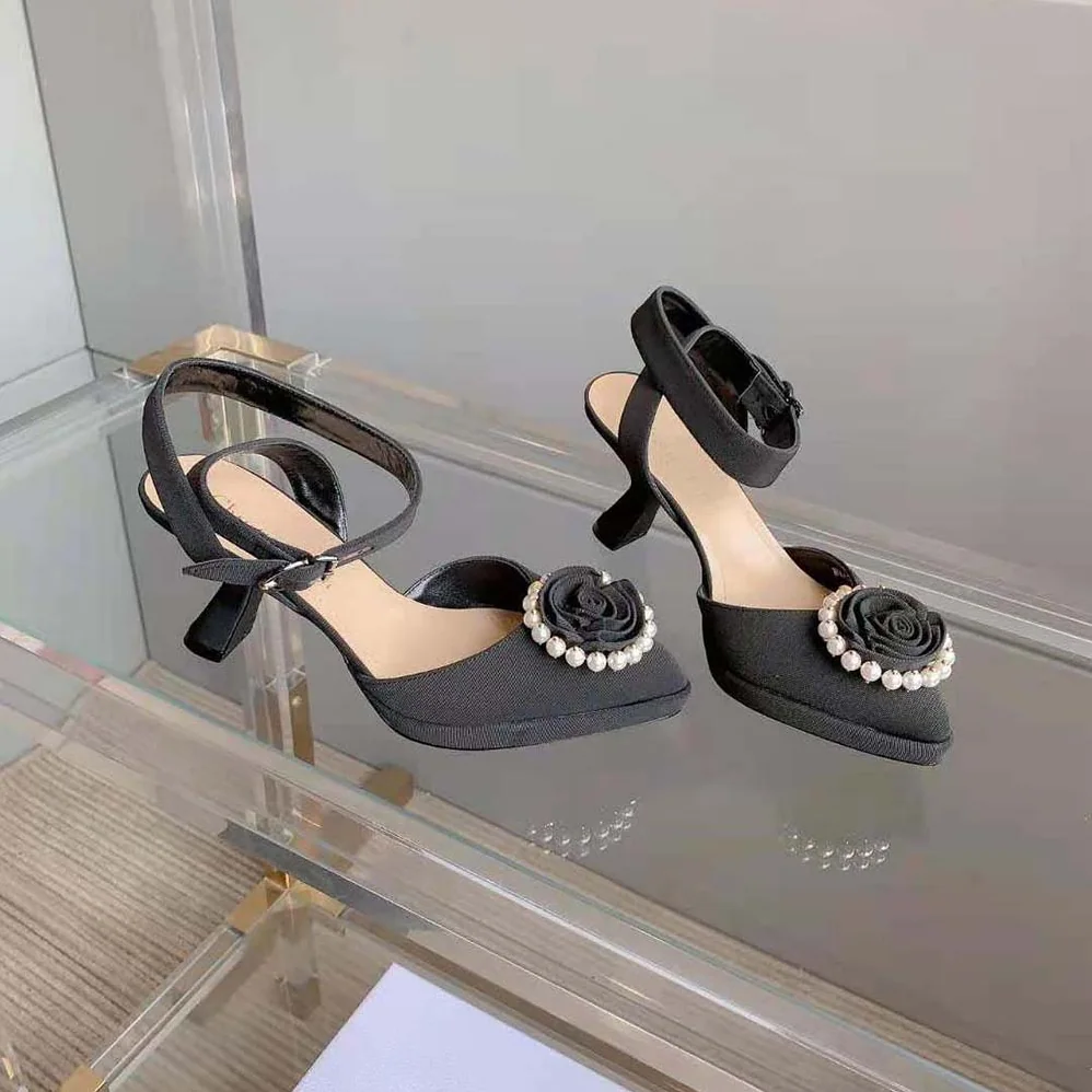 Dior Dior Rose Pump Black Grosgrain and White Resin Pearls for Women Dior Dior Rose Pump Black Grosgrain and White Resin Pearls for Women