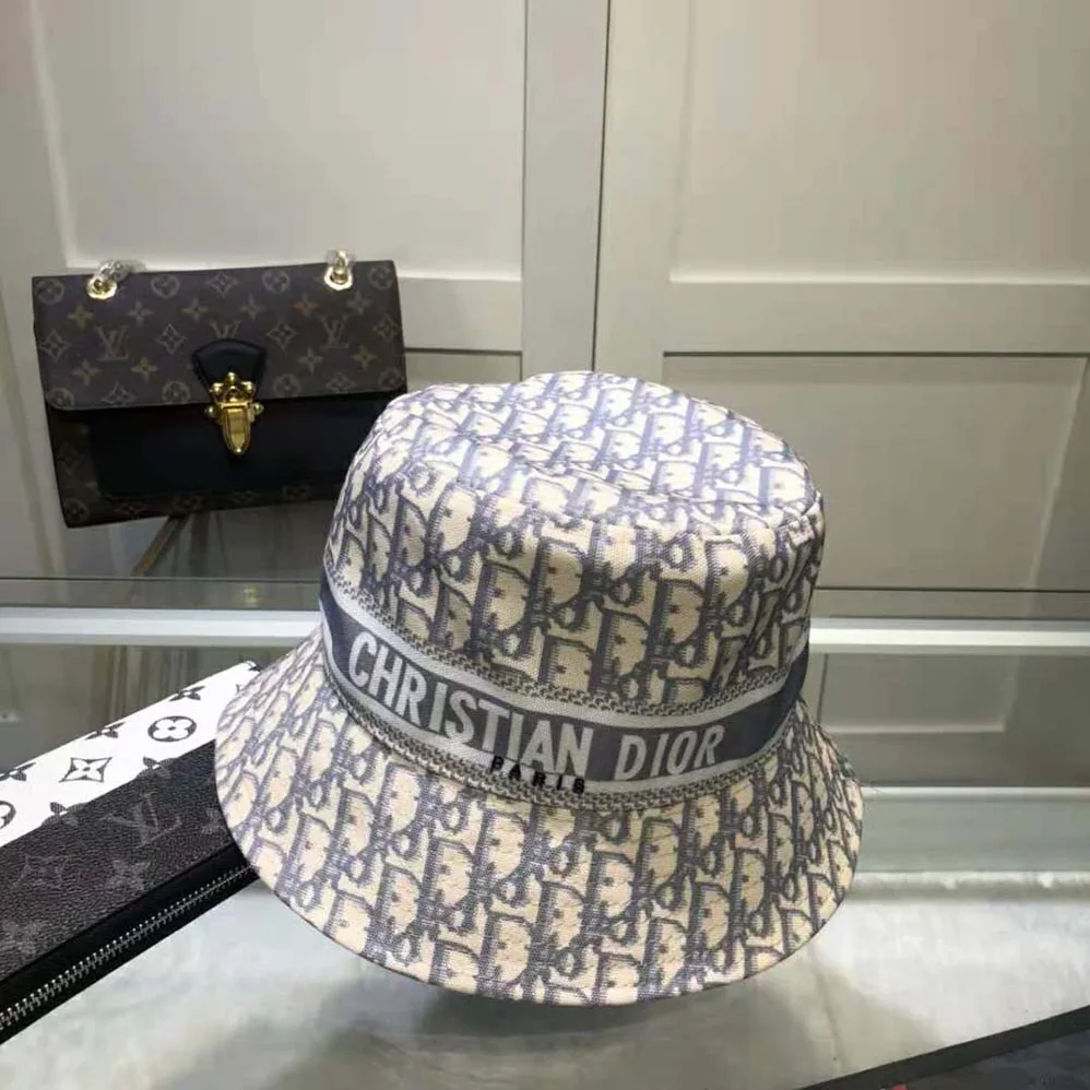 Dior D-oblique Small Brim Bucket Hat Gray Cotton for Women