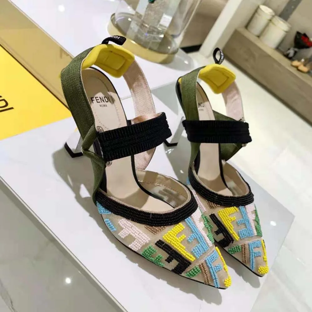 Fendi Colibri High-Heeled Slingbacks with Multicolor Beads for Women