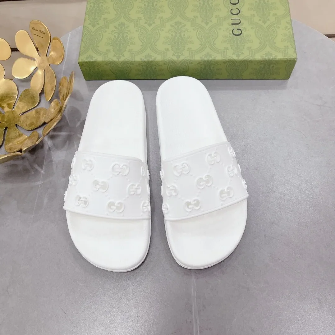 Gucci Rubber GG Slide Sandals White for Women Gucci Rubber GG Slide Sandals White for Women