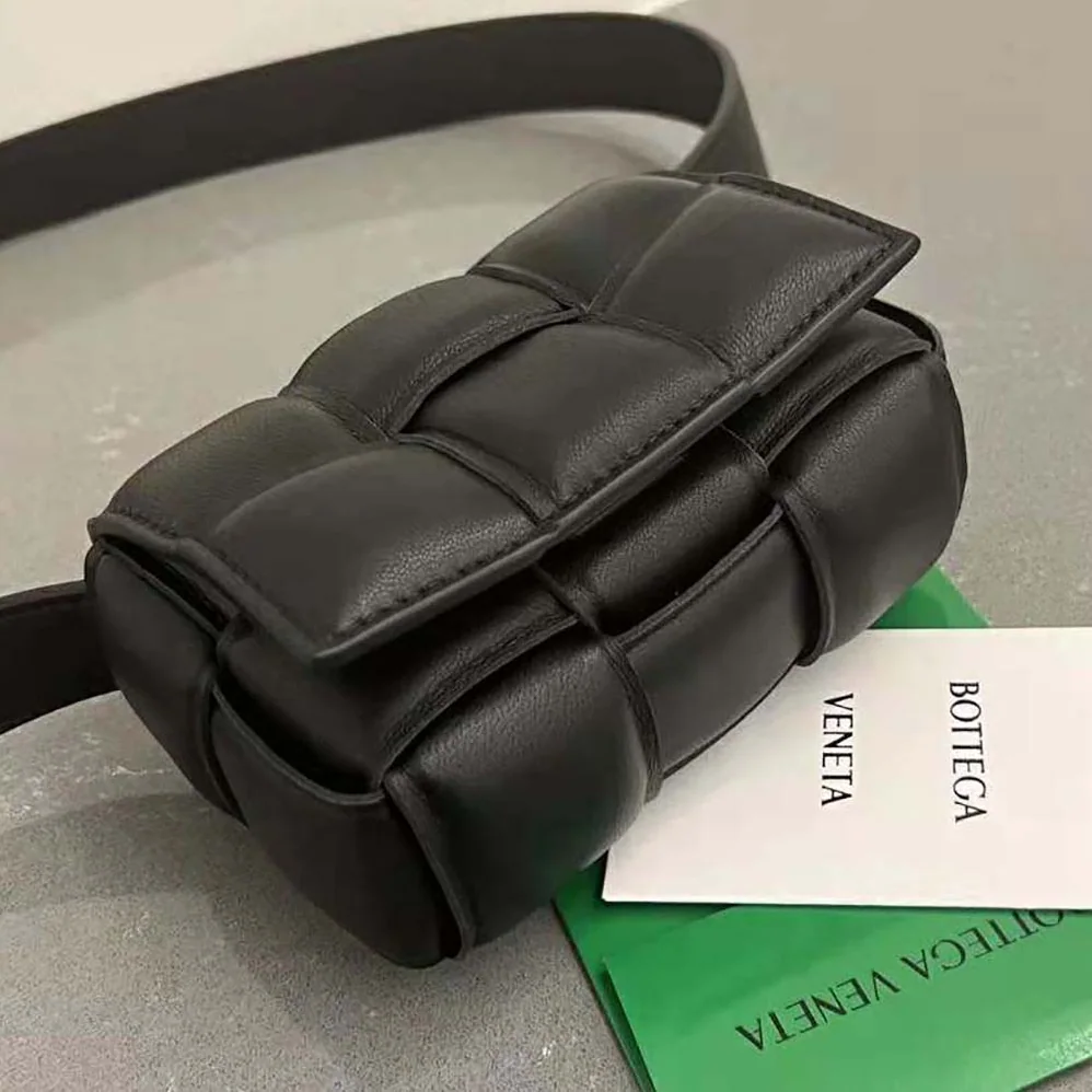 Bottega Veneta Candy Padded Cassette Mini Padded Intreccio Leather Cross-Body Bag for Women in Black