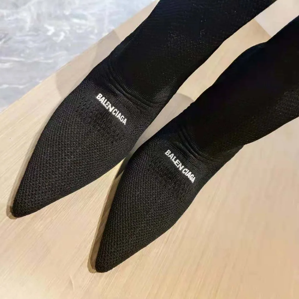 Balenciaga Knife 2.0 80mm Bootie in Black and White Textured Recycled Knit for Women Balenciaga Knife 2.0 80mm Bootie in Black and White Textured Recycled Knit for Women