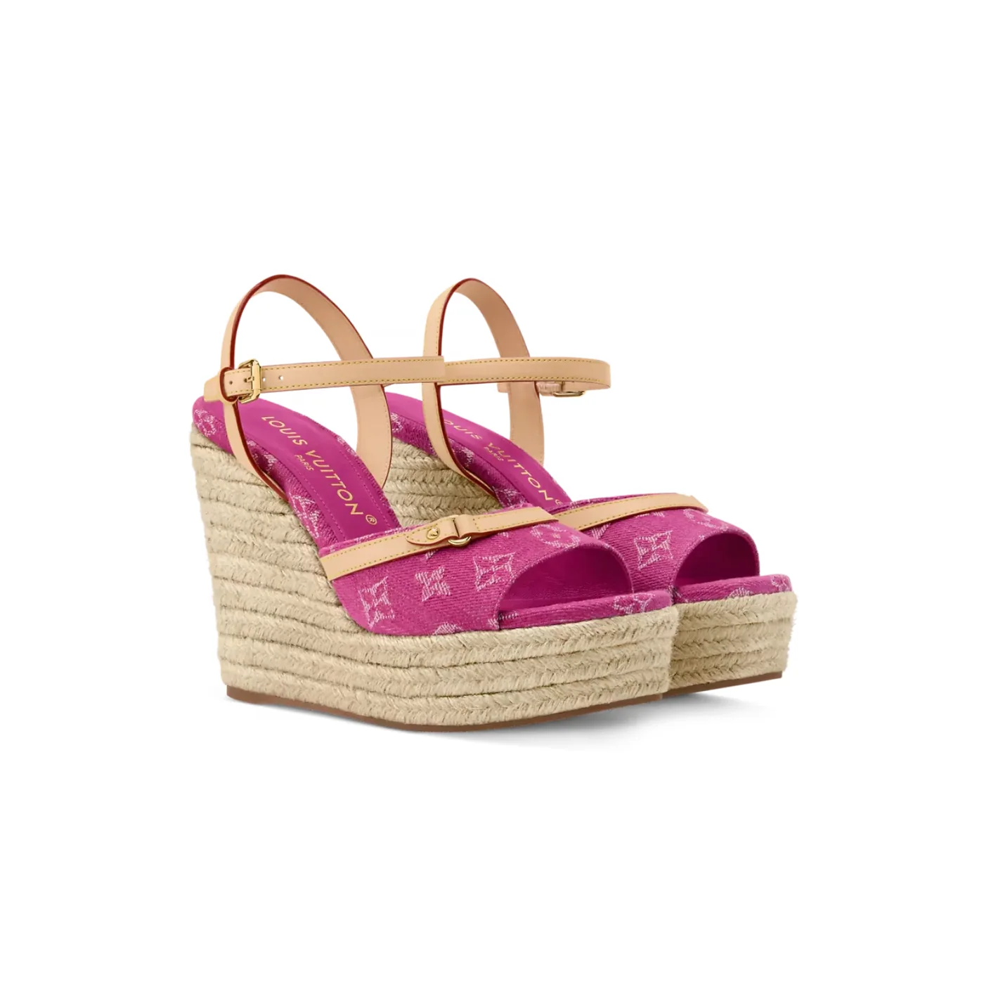 Louis Vuitton Helios Wedge Sandals Fuchsia Denim 1AJKWN