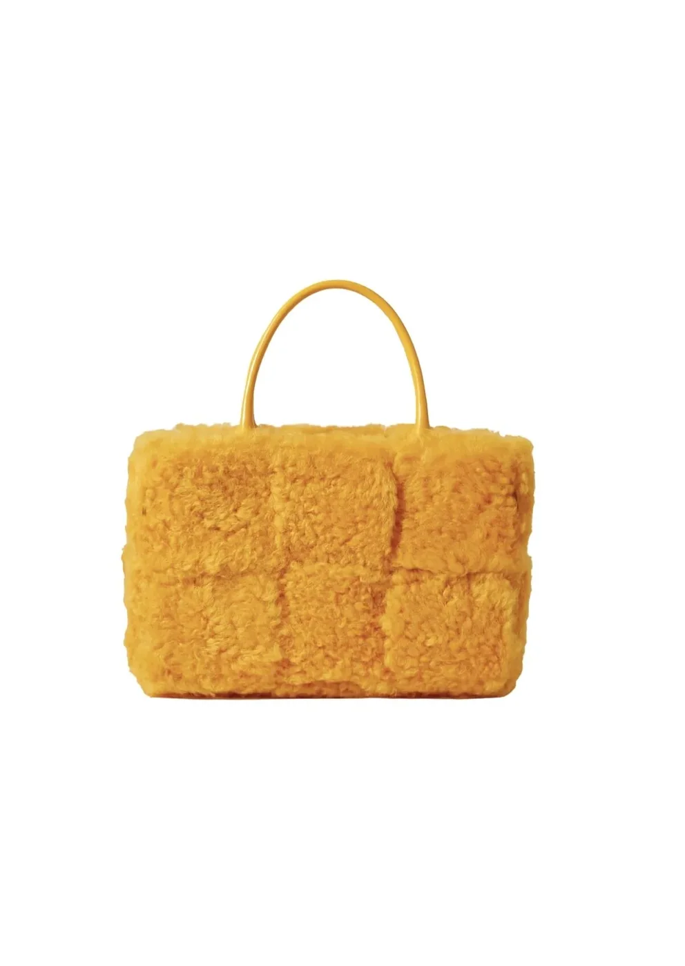 Arco Small Trimmed Intrecciato Shearling Tote Yellow