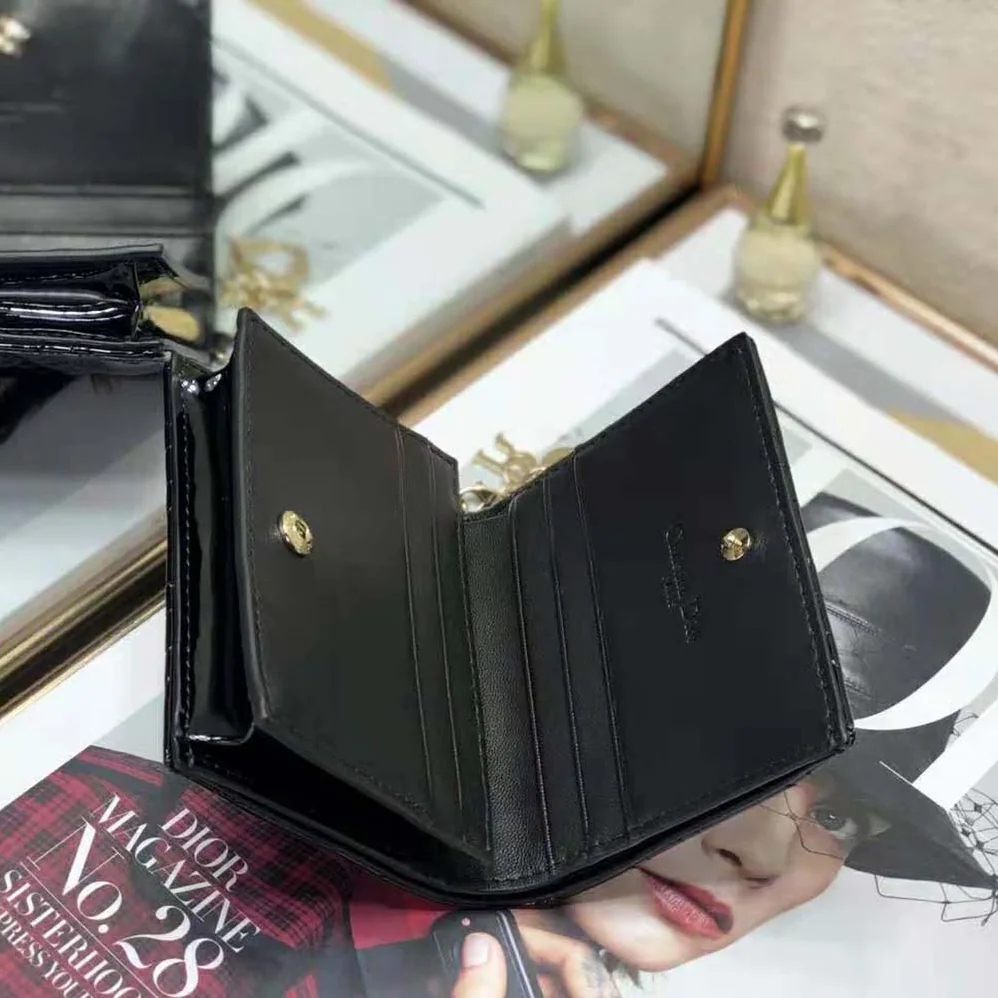 Dior Mini Lady Dior Wallet Patent Cannage Calfskin for Women in Black Dior Mini Lady Dior Wallet Patent Cannage Calfskin for Women in Black