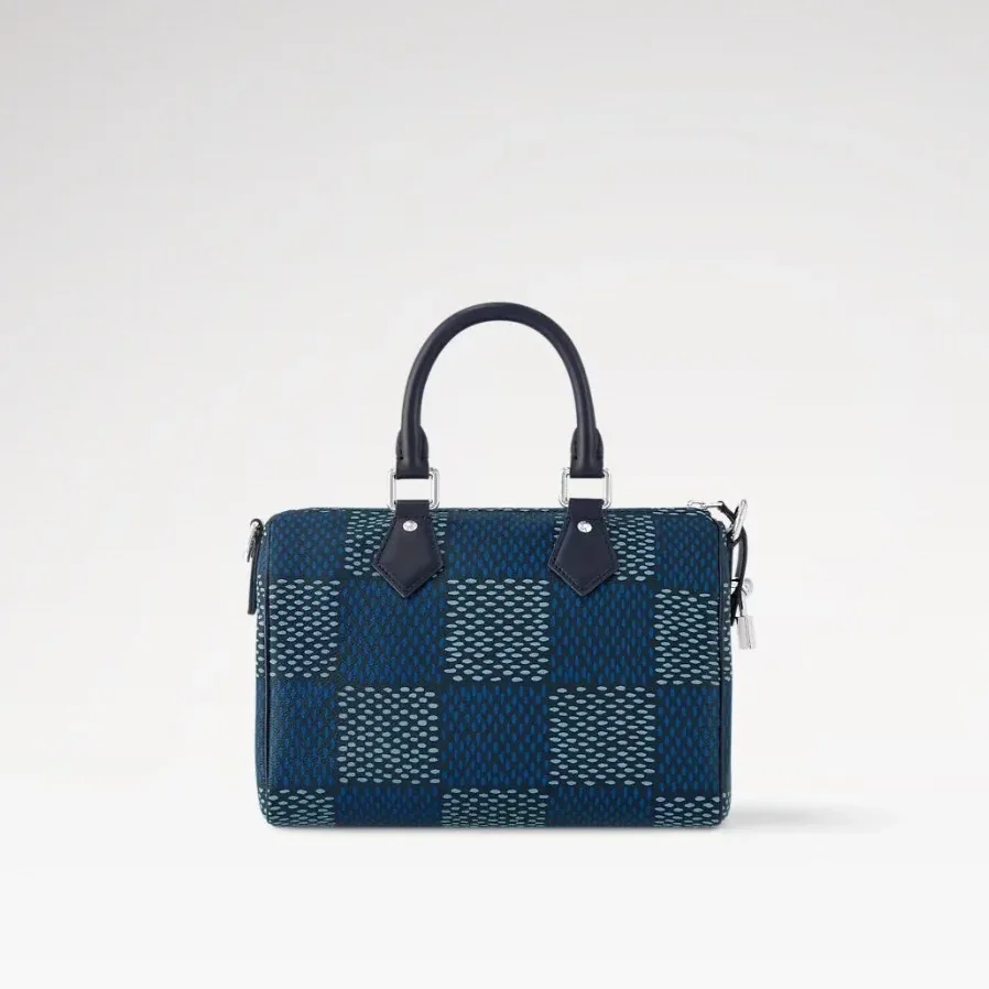 Louis Vuitton Speedy 25 Bandouliere Top Handle Bag in Blue Silver Hardware