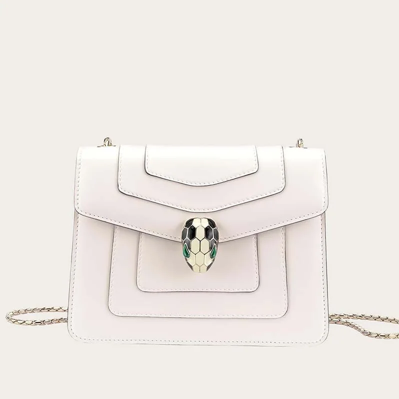 Bvlgari Serpenti Forever Medium Flap Cover Chain Bag Calfskin in White Bvlgari Serpenti Forever Medium Flap Cover Chain Bag Calfskin in White