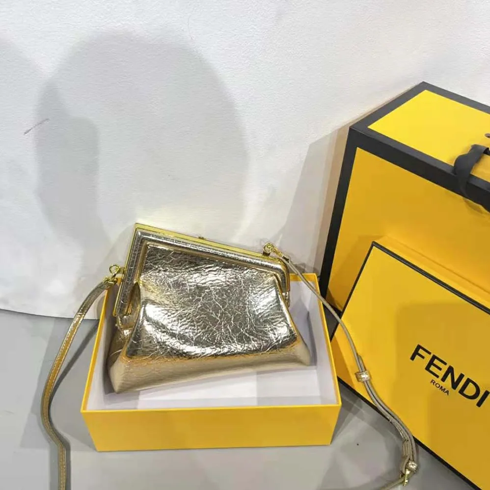 Fendi First Small Gold Laminated Leather Bag for Women Fendi First Small Gold Laminated Leather Bag for Women