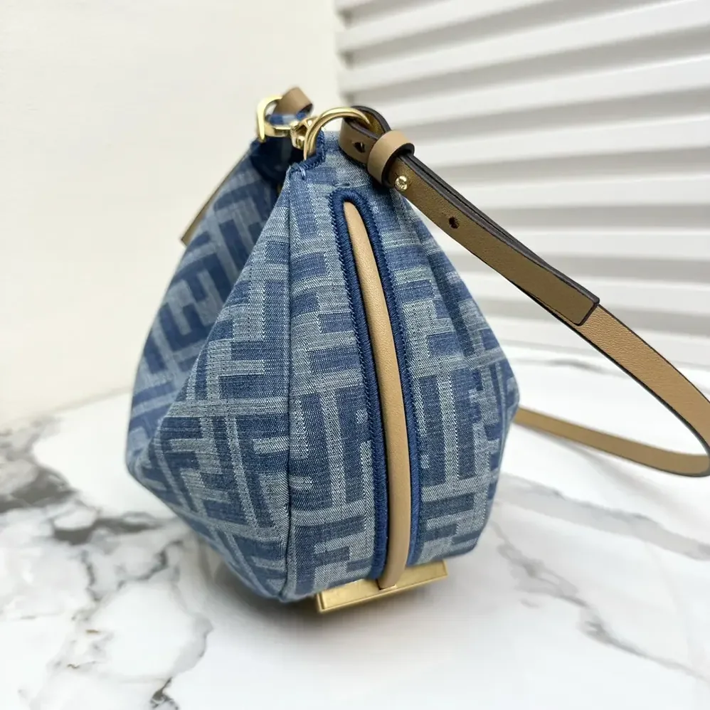 Fendi Fendigraphy Mini Light Blue FF Denim Fabric Mini Bag for Women Fendi Fendigraphy Mini Light Blue FF Denim Fabric Mini Bag for Women