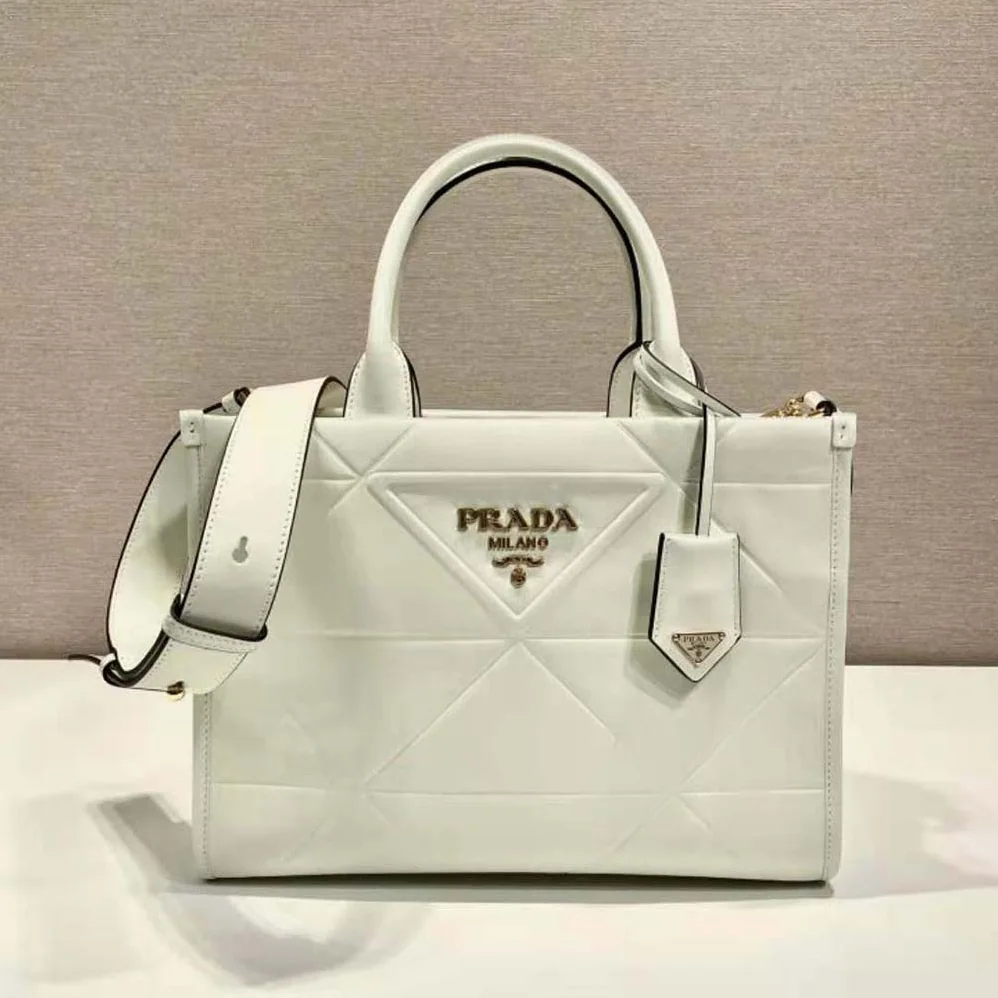 Prada Mini Prada Symbole Leather Bag with Stitching for Women in White