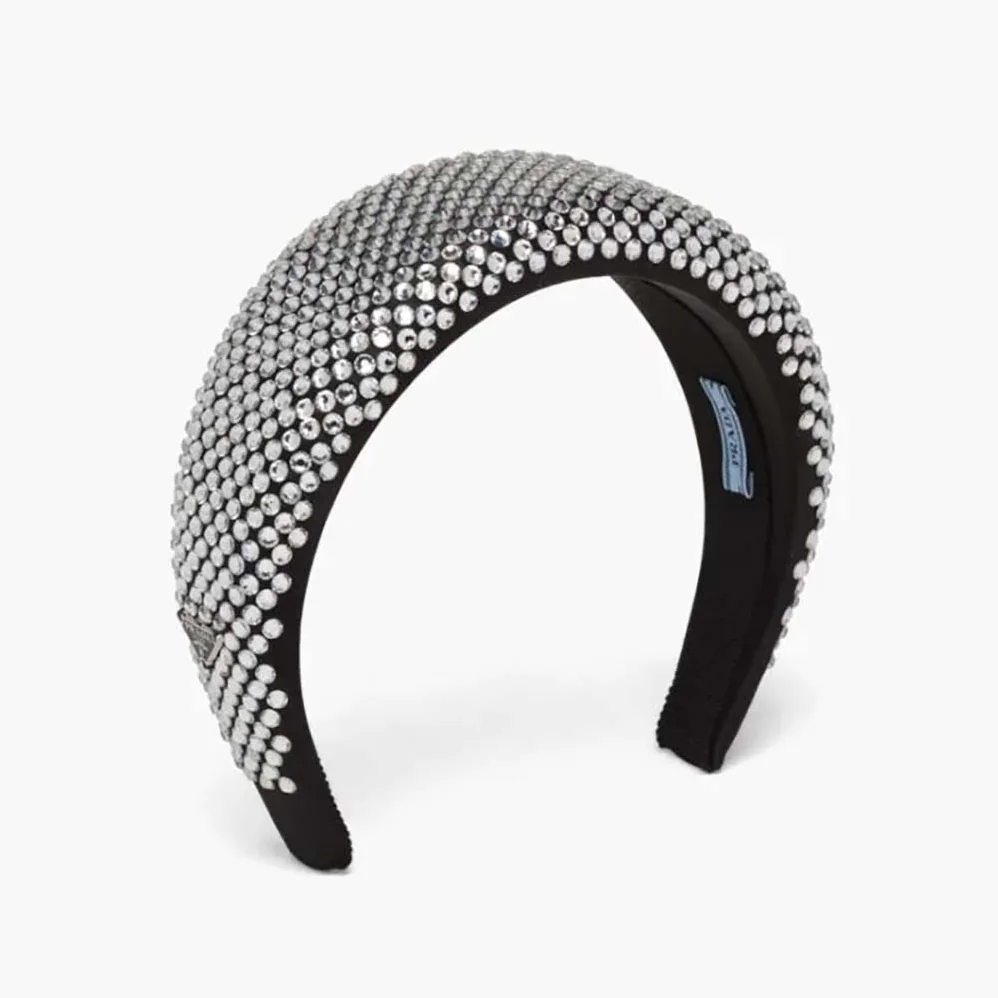Prada Oversized Embellished Satin Headband with Heat for Women in Bonded Crystals Prada Oversized Embellished Satin Headband with Heat for Women in Bonded Crystals