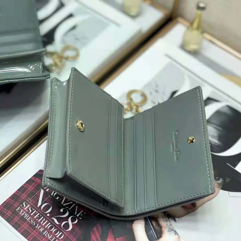 Dior Mini Lady Dior Wallet Patent Cannage Calfskin for Women in Navy