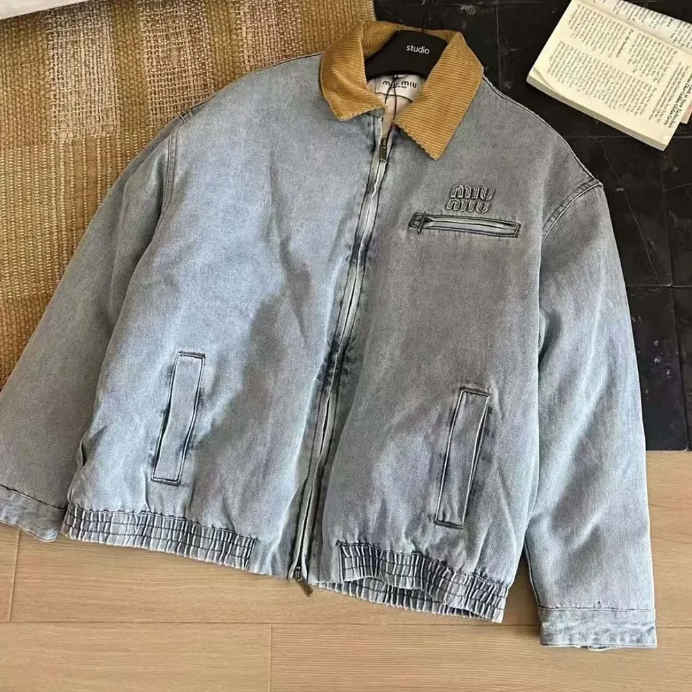 Miu Miu Logo Corduroy for Women in trimmed Denim Blouson