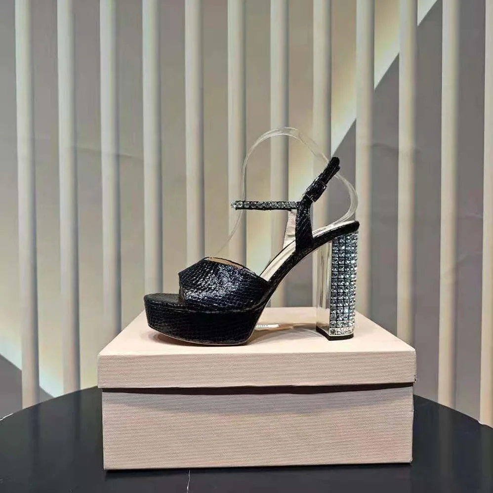 Miu Miu Lizard-print Leather Platform Sandals for Women in Black