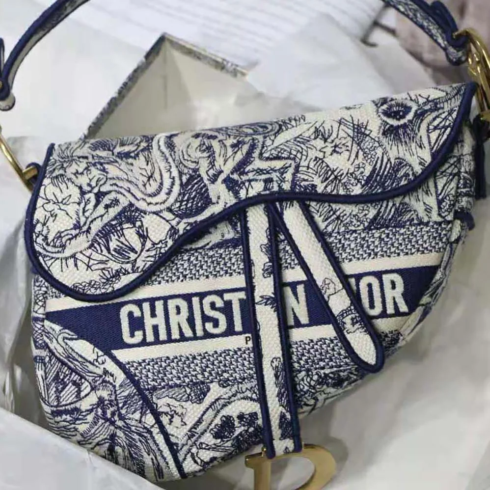 Dior Saddle Bag Blue Toile de Jouy Embroidery for Women