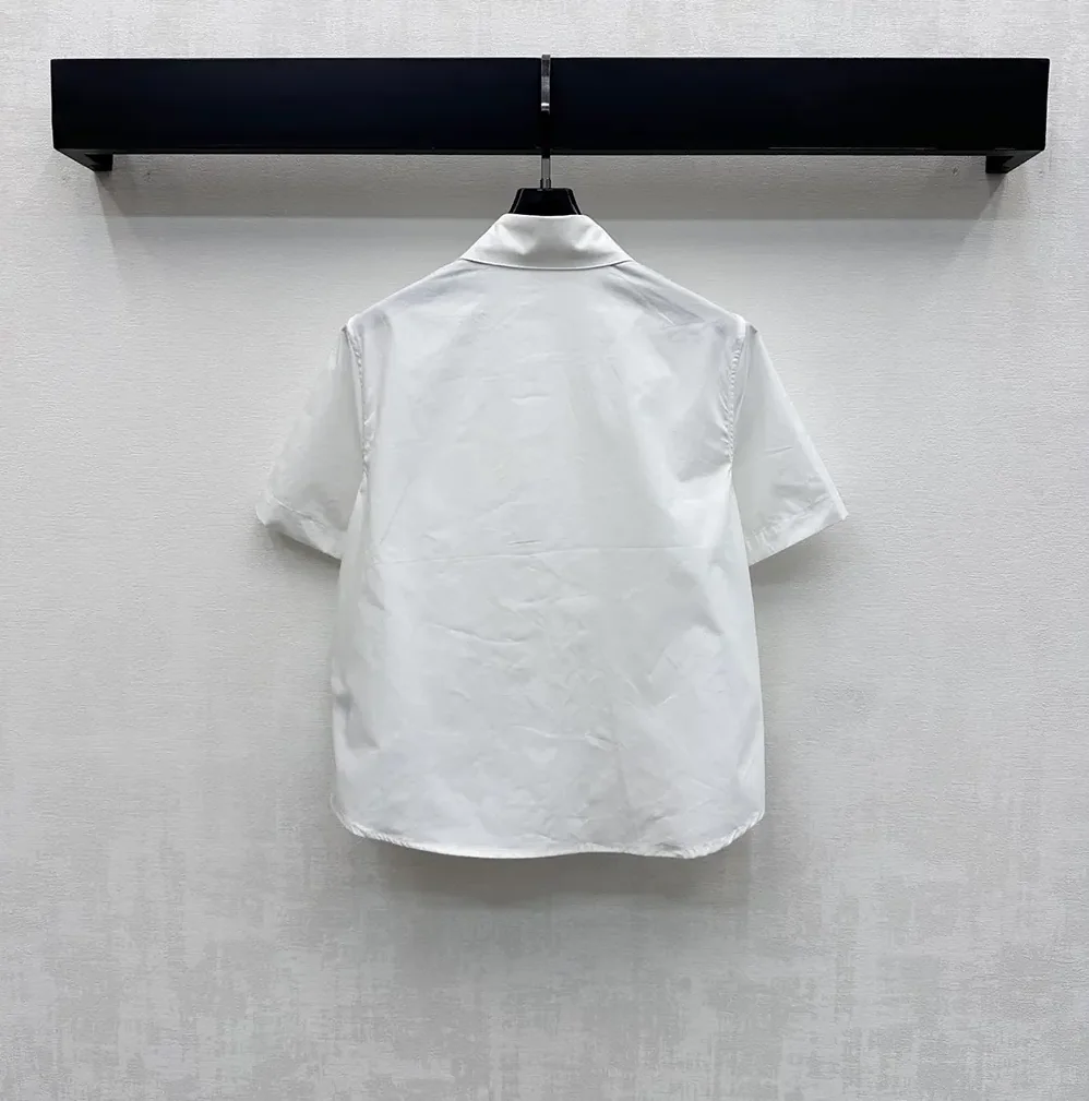 Dior Médaillon Embroidered Short-Sleeved Blouse White Cotton Poplin for Women