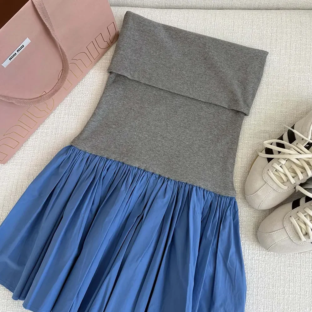 Miu Miu Poplin and Jersey Miniskirt for Women in Blue Miu Miu Poplin and Jersey Miniskirt for Women in Blue