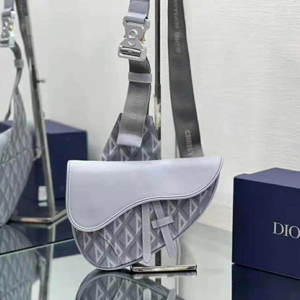 Dior Mini Saddle Bag Dior Gray CD Diamond Canvas and Smooth Calfskin for Men