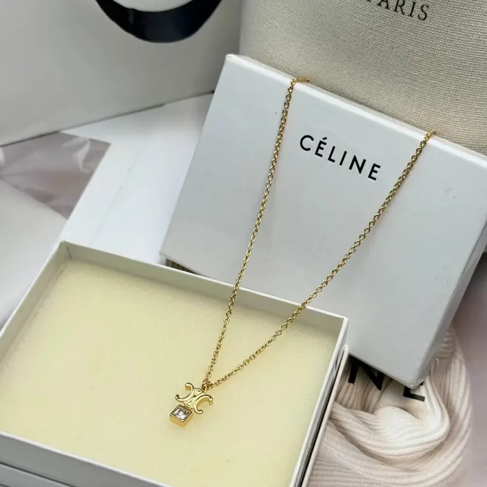 Celine Triomphe Twinkle Necklace in Strass and Brass with Gold Finish for Women Celine Triomphe Twinkle Necklace in Strass and Brass with Gold Finish for Women