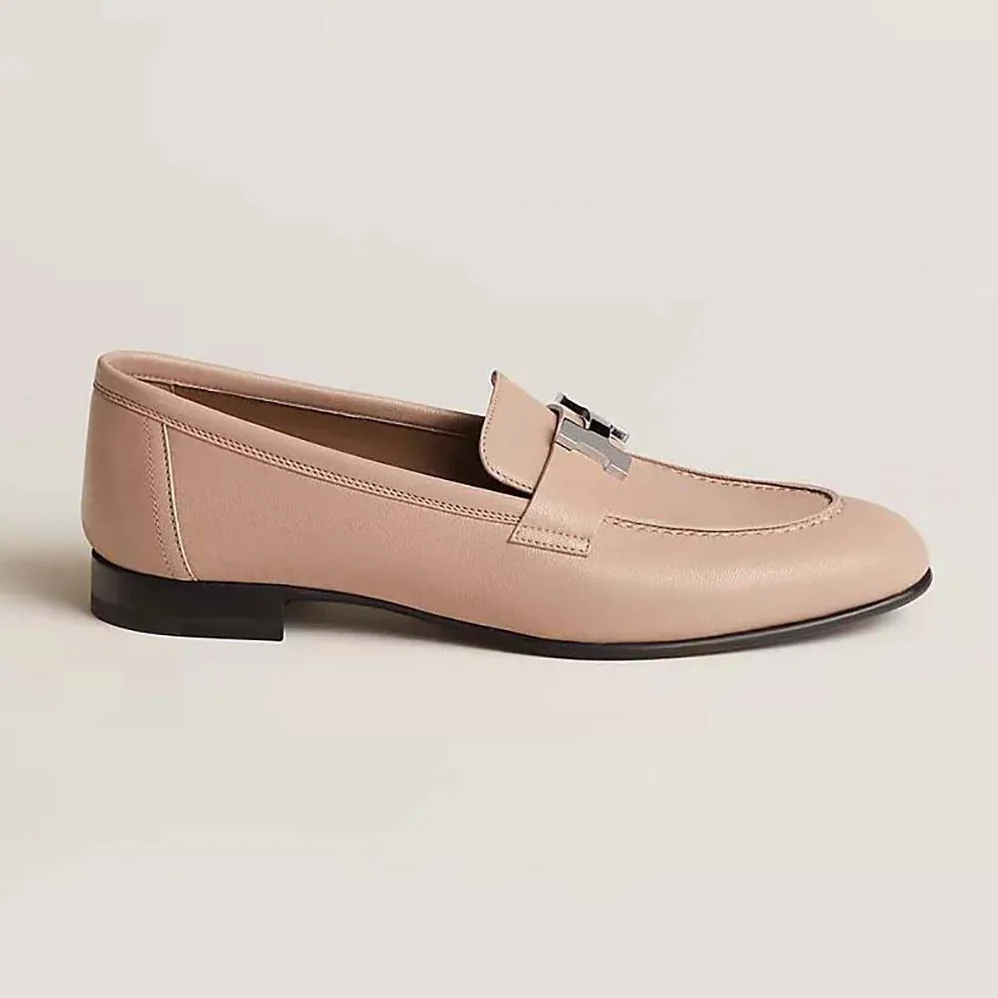 Hermes Paris Loafer in Goatskin with Palladium-Plated Signature “H” Detail for Women in Pink Hermes Paris Loafer in Goatskin with Palladium-Plated Signature “H” Detail for Women in Pink