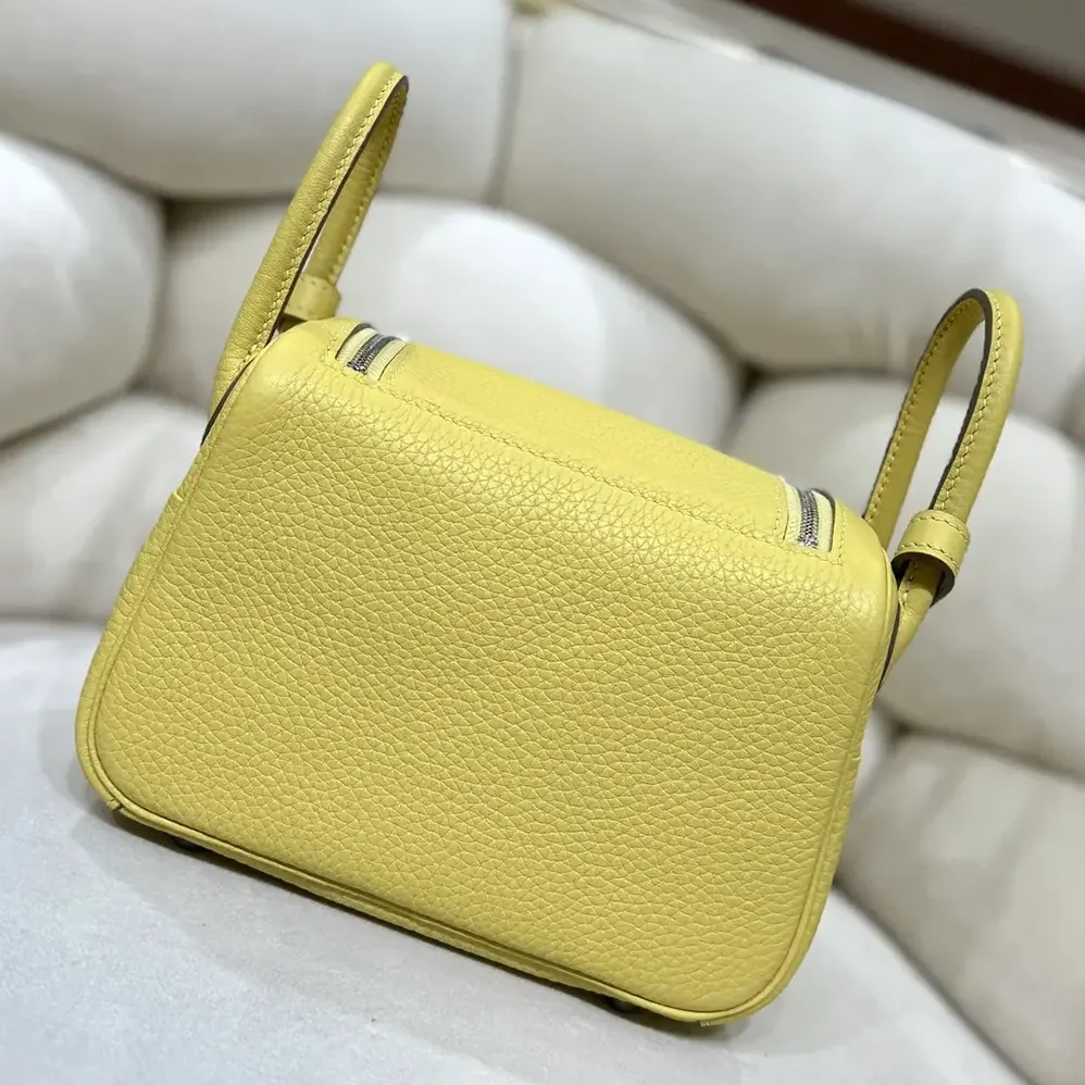 Hermes Lindy Mini 19 in Clemence Leather for Women in Yellow/Silver Hermes Lindy Mini 19 in Clemence Leather for Women in Yellow/Silver