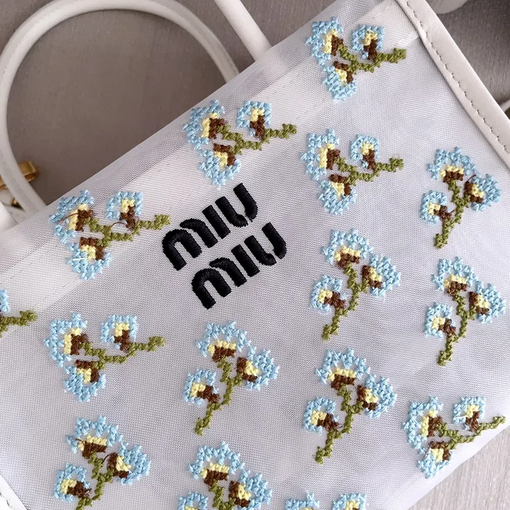 Miu Miu Embroidered Mesh Top for Women in Handle Bag Miu Miu Embroidered Mesh Top for Women in Handle Bag