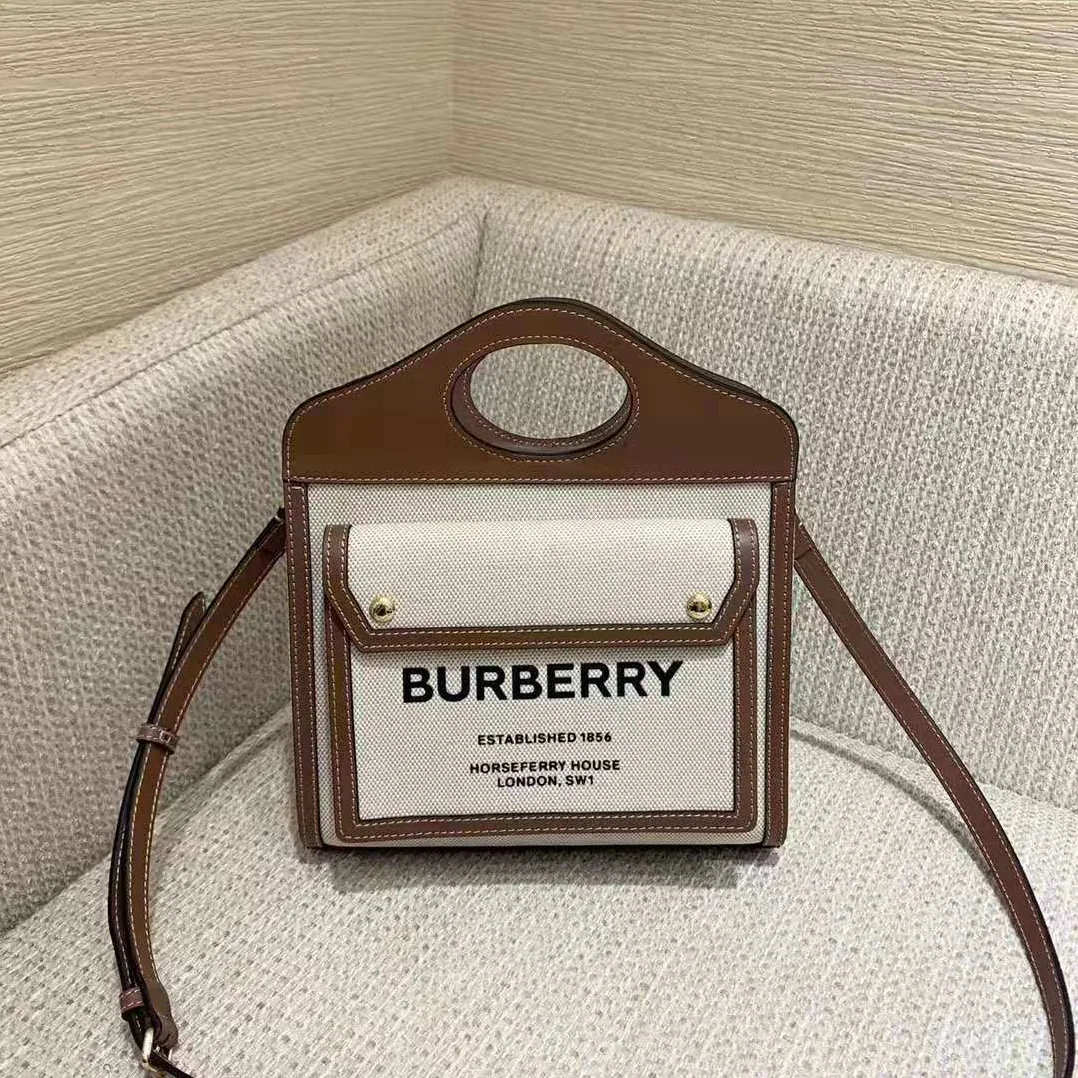 Burberry Mini Two-Tone Canvas and Leather Pocket for Women in Beige