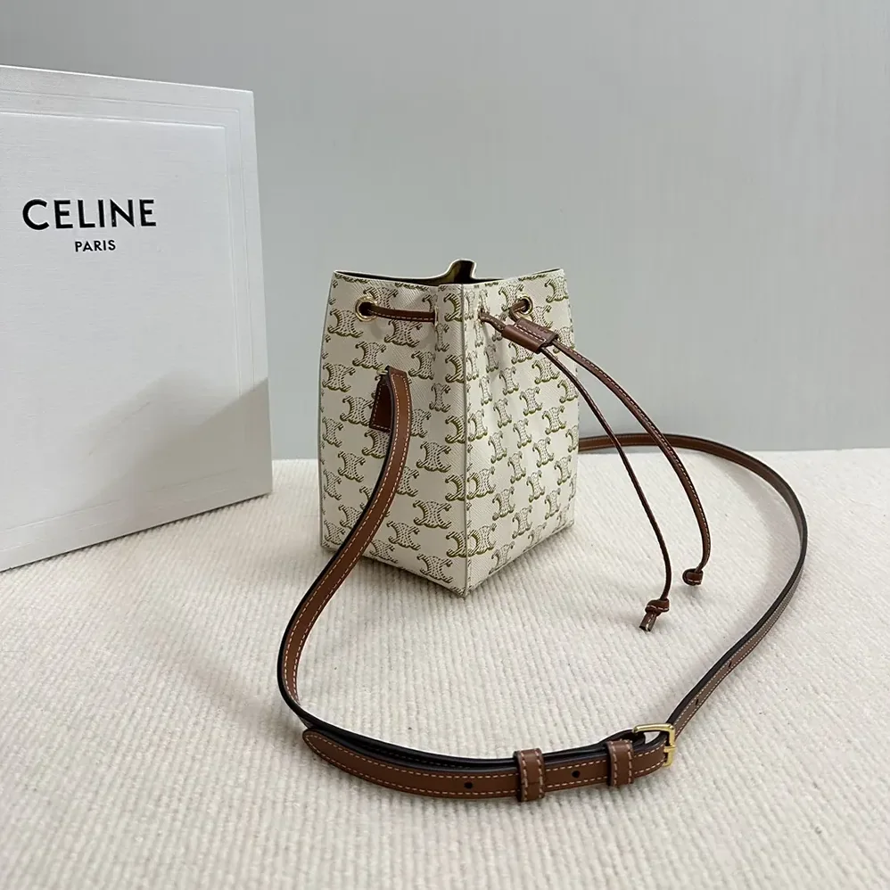Celine Micro Sailor in Triomphe Canvas and Calfskin for Women in White Celine Micro Sailor in Triomphe Canvas and Calfskin for Women in White