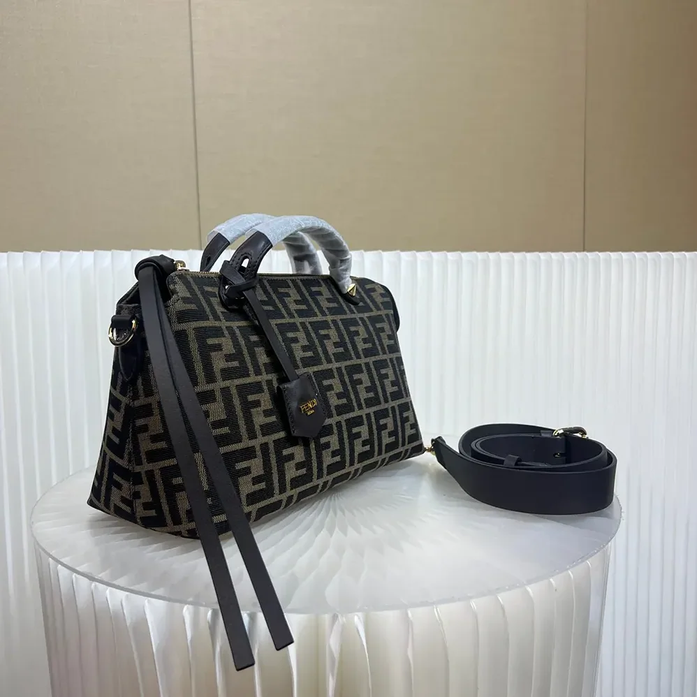 Fendi By The Way Soft Medium Brown FF Jacquard Fabric Bag for Unisex