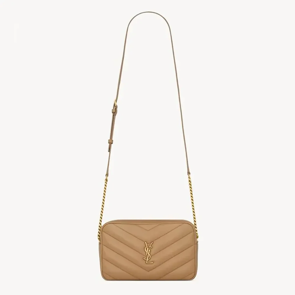 Saint Laurent YSL Loulou Camera Bag in Matelasse Lambskin for Women in Natural Tan