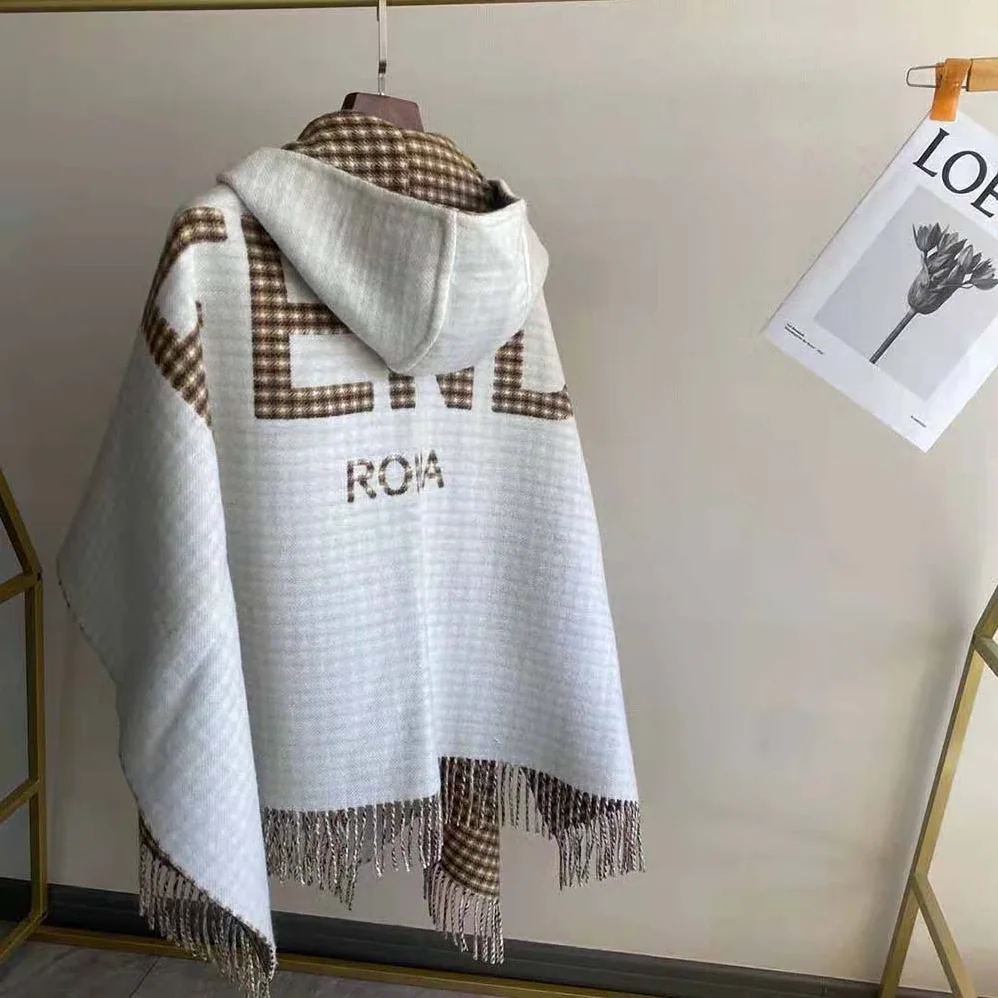 Fendi Cream Wool and Cashmere Poncho with Hood for Women Fendi Cream Wool and Cashmere Poncho with Hood for Women