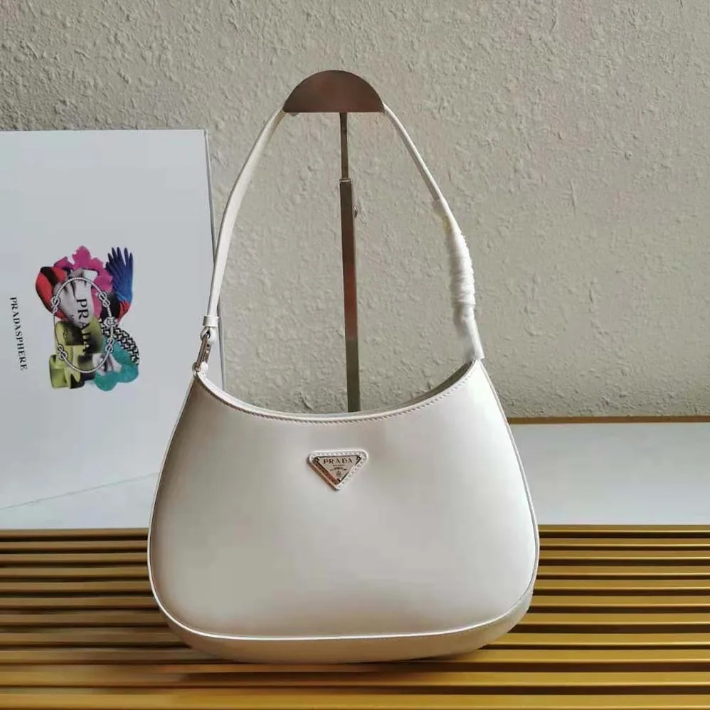 Prada Prada Cleo Brushed Leather Shoulder Bag for Women in White