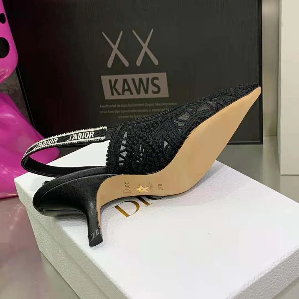 Dior J Sdior Slingback Pump Black Macramé Embroidered Cotton for Women Dior J Sdior Slingback Pump Black Macramé Embroidered Cotton for Women