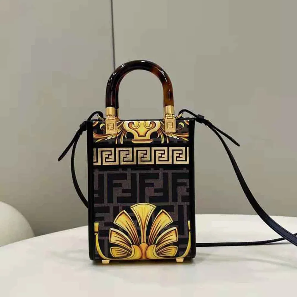 Fendi Mini Sunshine Shopper Fendace Printed FF Leather Mini Bag for Women Fendi Mini Sunshine Shopper Fendace Printed FF Leather Mini Bag for Women