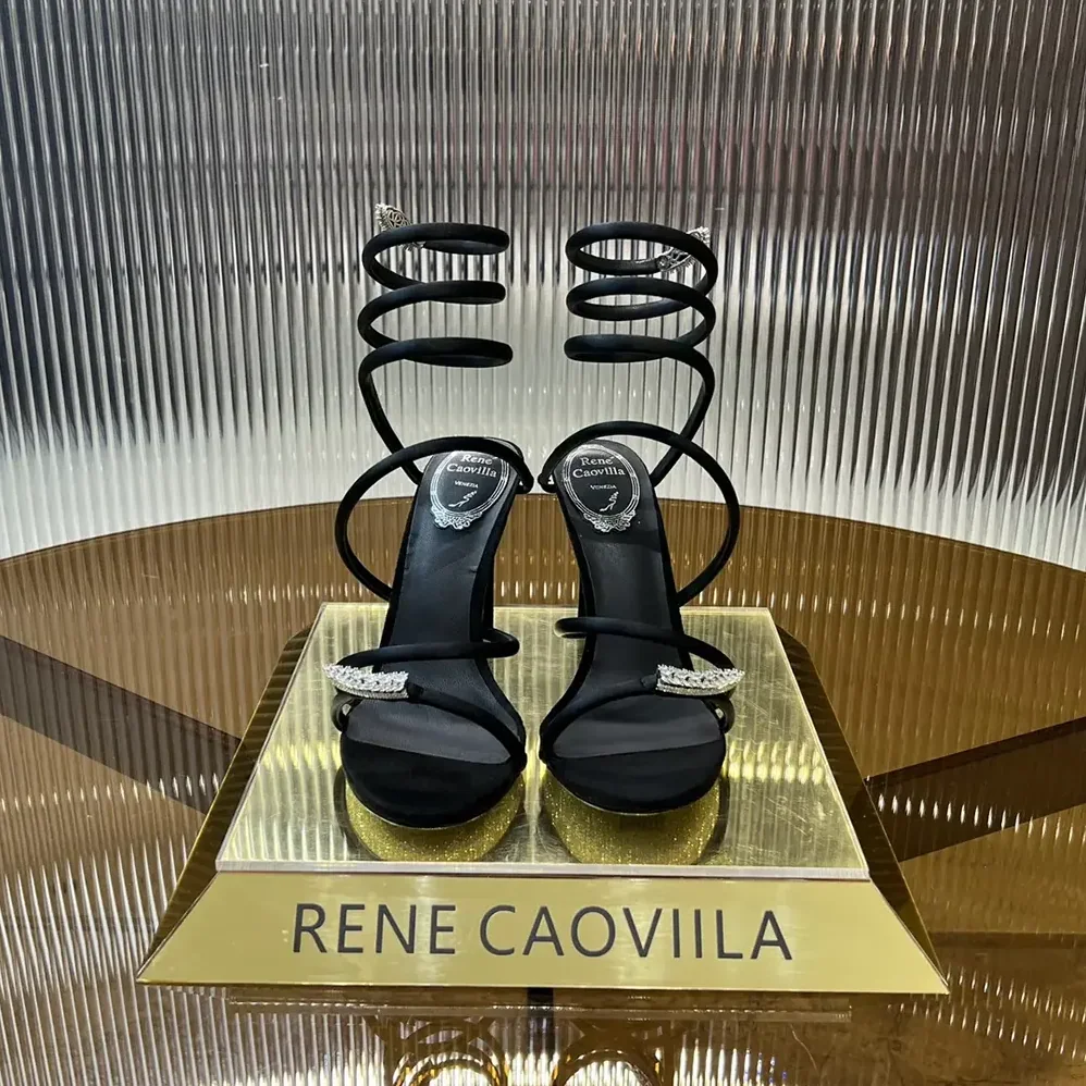Rene Caovilla Serpente Midnight Black Sandal with Crystals 105 for Women