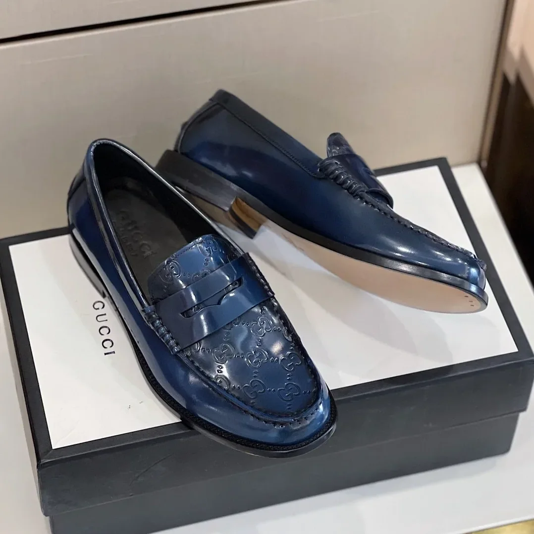 Gucci GG Embossed Loafers Horsebit Blue for Men Gucci GG Embossed Loafers Horsebit Blue for Men