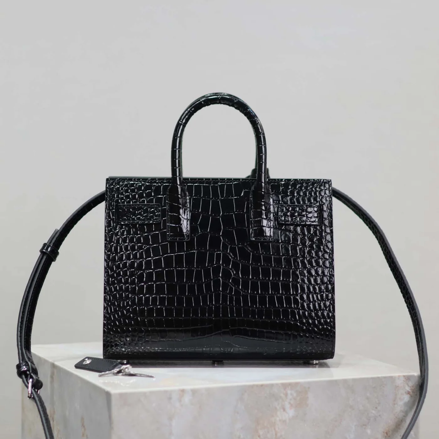 Saint Laurent YSL Sac De Jour in Crocodile Embossed Leather Nano for Women in Black