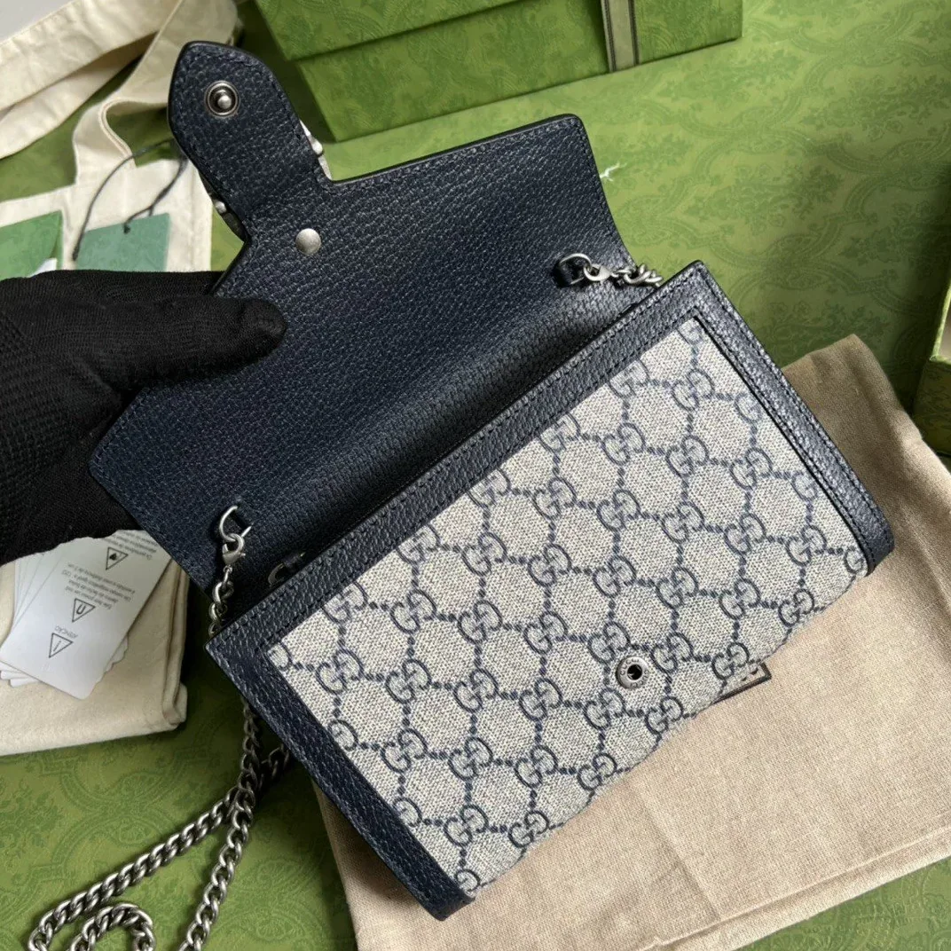 Gucci Dionysus GG Chain Wallet Beige And Blue Supreme Canvas / Gucci Dionysus GG Chain Wallet Beige And Blue Supreme Canvas /