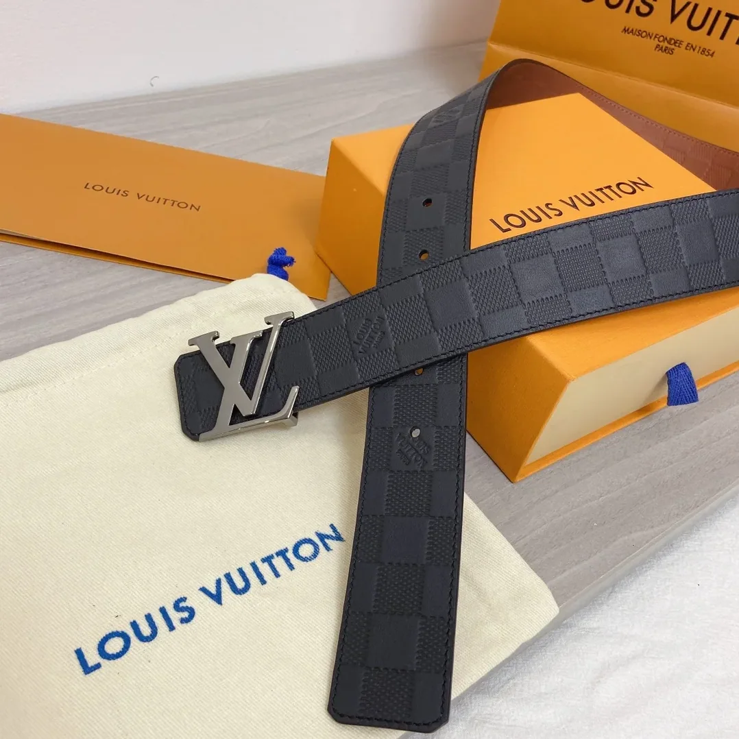 Louis Vuitton Initiales Reversible LV Belt in Damier Embossed with Silver Hardware