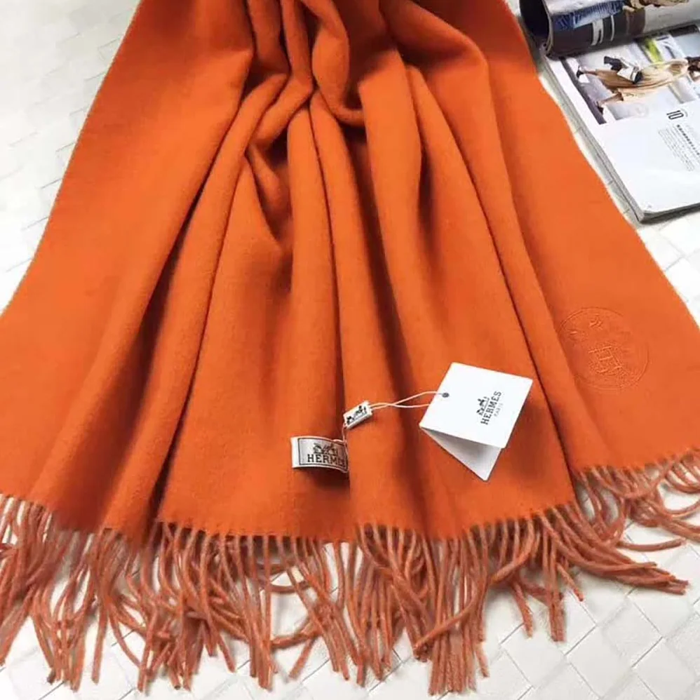 Hermes Casaque II Stole Double-faced Cashmere Scarf for Women in Orange
