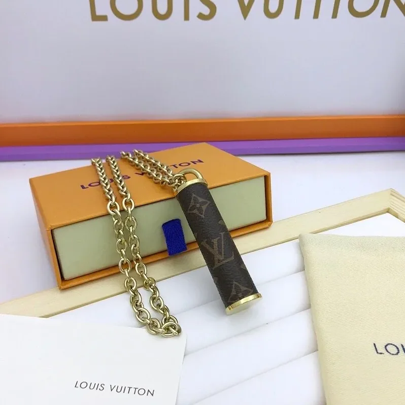 Louis Vuitton Cylinder Pendant Necklace Gold Tone Louis Vuitton Cylinder Pendant Necklace Gold Tone