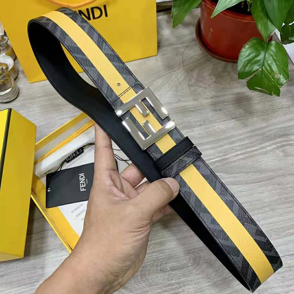 Fendi Black Leather Belt with FF Buckle with Stud Closure for Men Fendi Black Leather Belt with FF Buckle with Stud Closure for Men