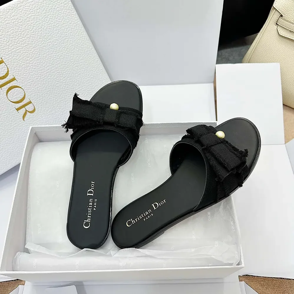 Dior Adiorable Slide Black Fringed Grosgrain for Women Dior Adiorable Slide Black Fringed Grosgrain for Women
