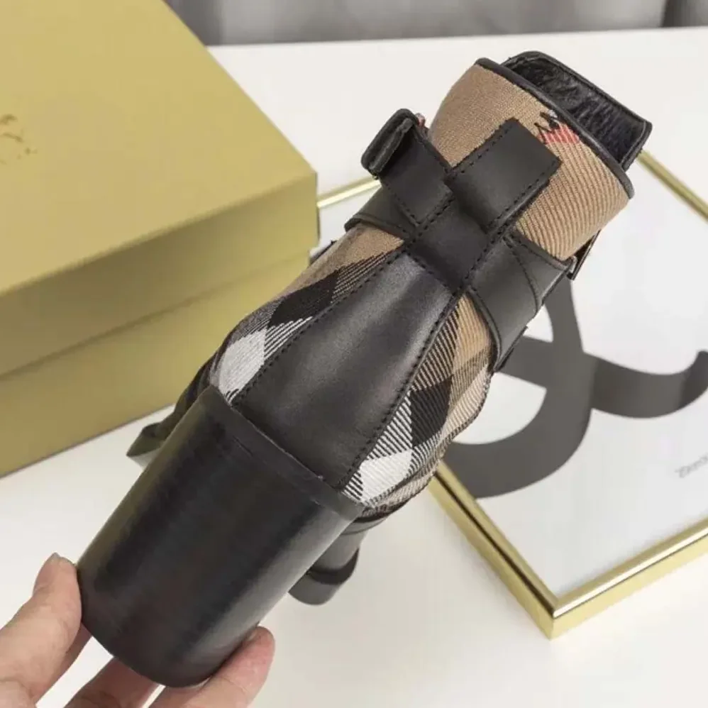 Burberry House Check and Leather Ankle Boots for Women Burberry House Check and Leather Ankle Boots for Women