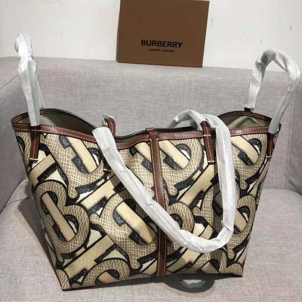 Burberry Mini Monogram Print E-canvas Beach Tote for Women in Brown