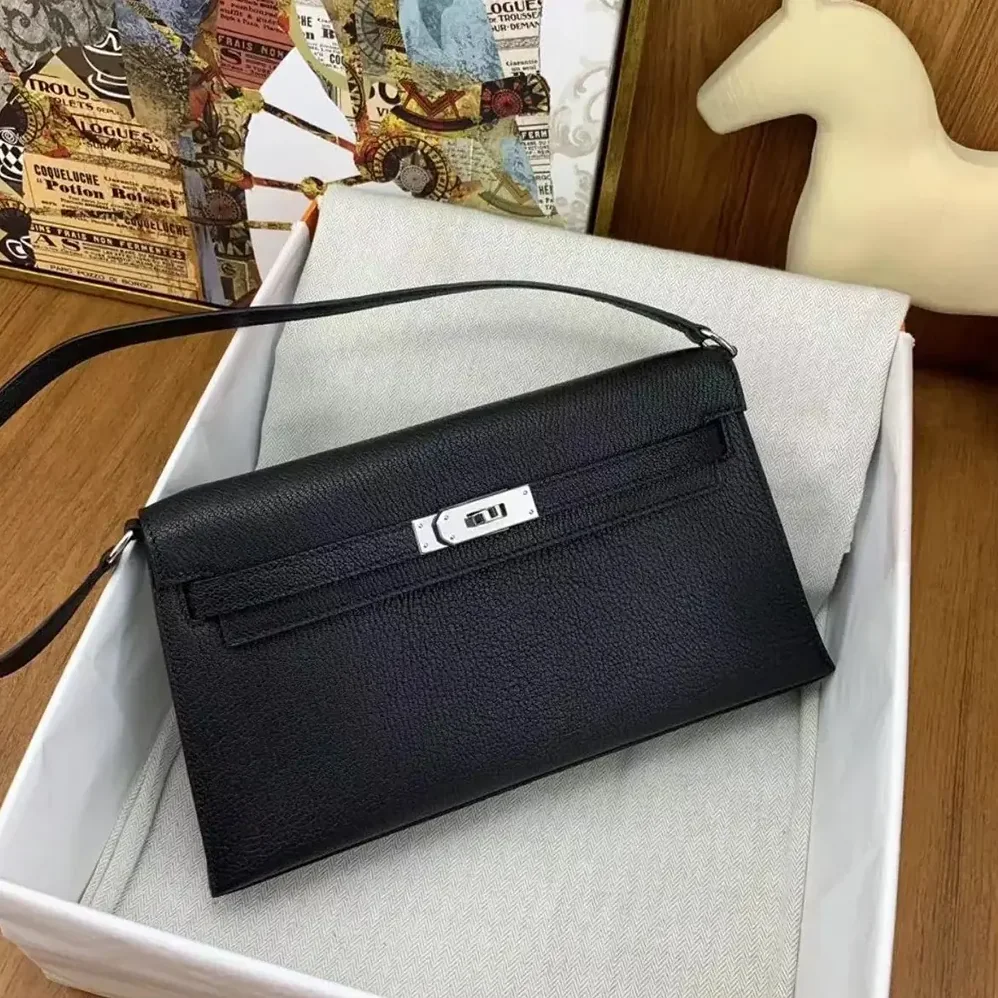 Hermes Kelly To Go in Epsom Leather for Women in Black/Silver Hermes Kelly To Go in Epsom Leather for Women in Black/Silver